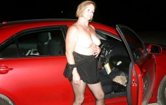 My slut wife posing in her car