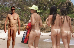 True nudist flashing on the beach with milfs