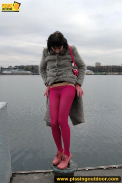 Outdoor pissing on embankment by MILF brunette - N