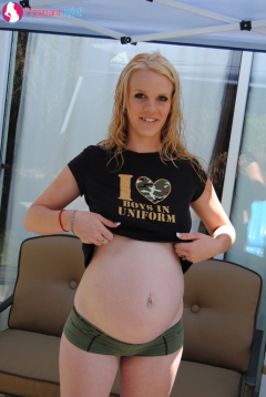 Preggo Kristi posing her pregnant ass on boot camp shorts - N