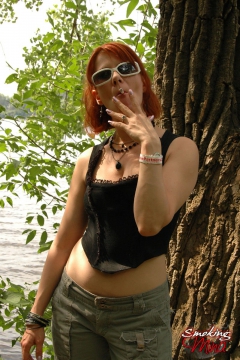 Mina in the woods enjoying a sexy smoking session - N