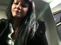 Dark haired amateur fucked in train in public