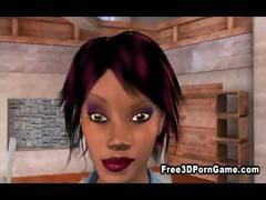 3D cartoon babes have an interracial threesome