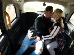 Sexy blonde widow got it hard in the taxi