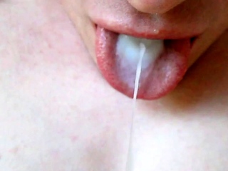 Creamy close-up cum swallowing with slo-mo!