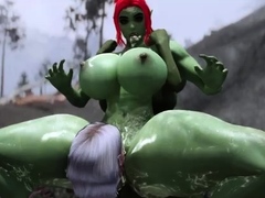 Curvy Elf and half orc were fucked by Orc Futanari's Huge