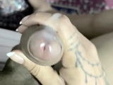 Tattood shemale tranny plays with ass during masturbation